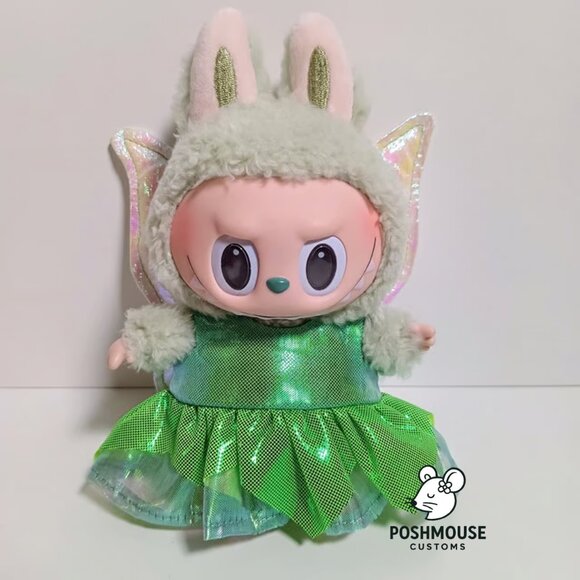 Tinkerbell Fairy Dress and Metallic Wings Outfit for Labubu - Picture 3 of 8